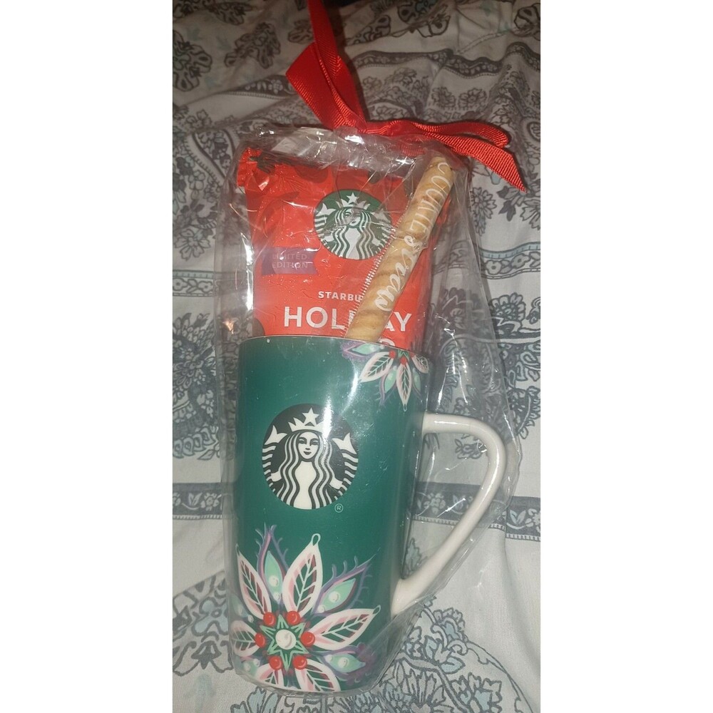 2020 Starbucks Tall Mug Cup Holiday Green Floral 12 oz